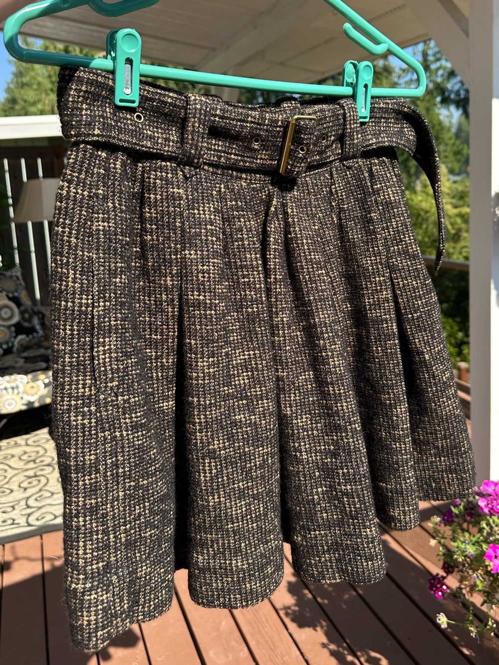 Burberry Brown and Camel Wool Pleated Belted Skirt